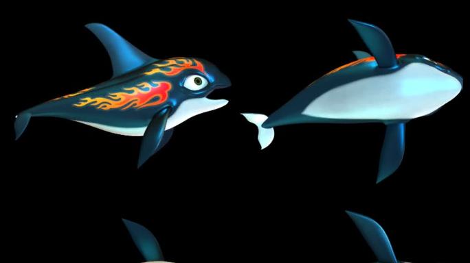 游戏卡通鲨鱼海豚带透明通道三维动画动态