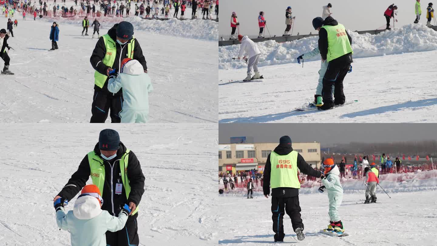 4K教练教小朋友学习滑雪练习滑雪