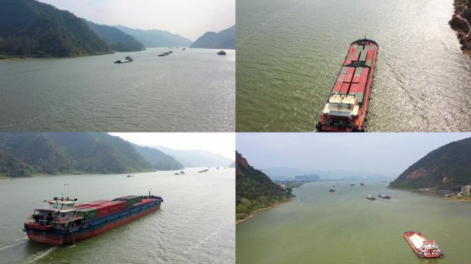 《航拍》货船 西江河流 大运河