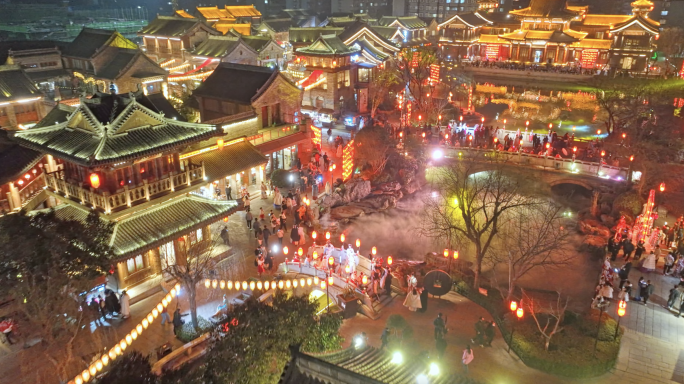 航拍洛阳洛邑古城夜景