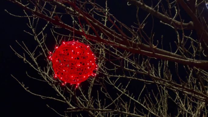 过年气氛树木新年红灯笼装饰灯光亮化