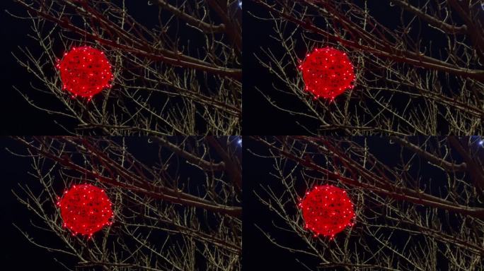 过年气氛树木新年红灯笼装饰灯光亮化