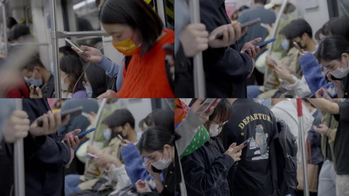 广州地铁人挤人低头族合集