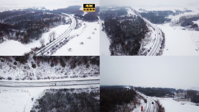 汽车在林间雪路行驶多镜头 大兴安岭