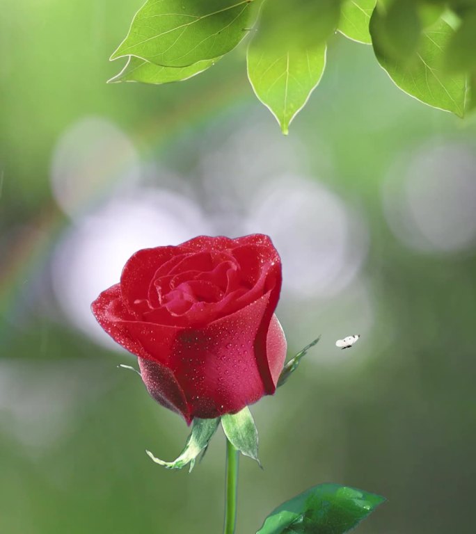竖屏风雨中摇曳的玫瑰花