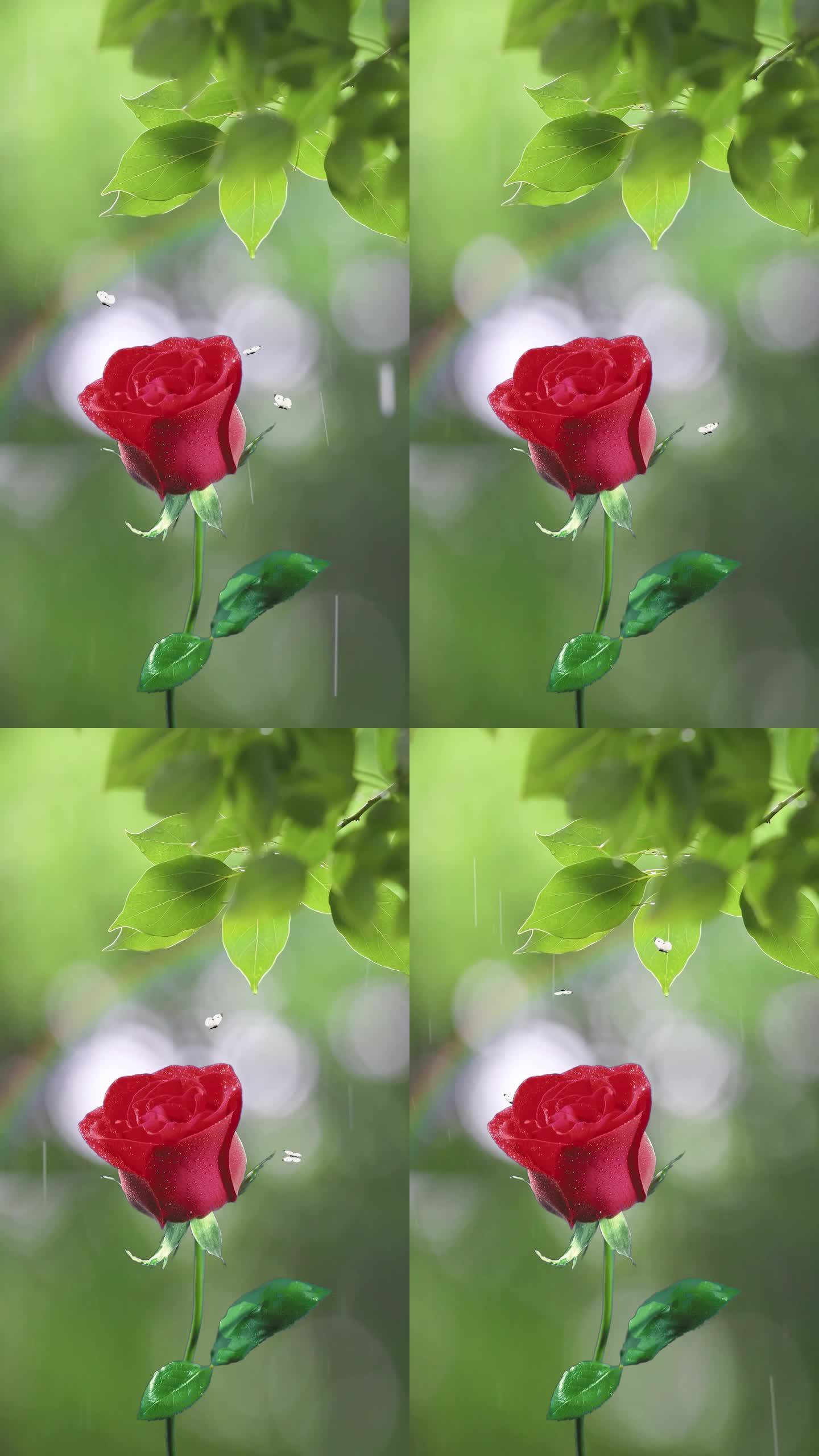 竖屏风雨中摇曳的玫瑰花