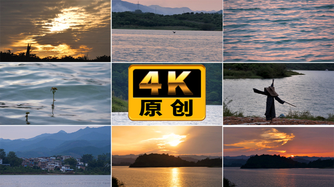 湖面水库夕阳日落候鸟 4K