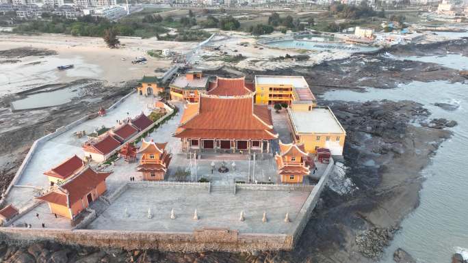 海边寺庙泉州洛伽寺佛教航拍大海上宗教建筑