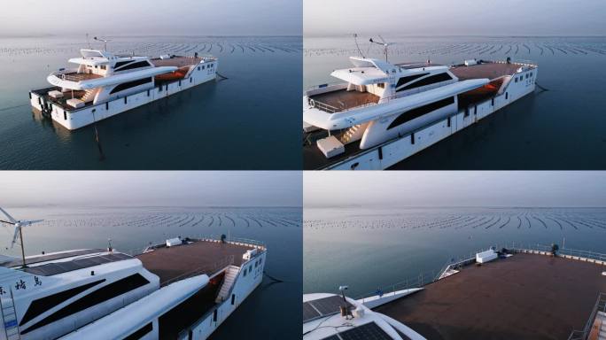 4k东楮岛平静的海面上荒废的无人游艇