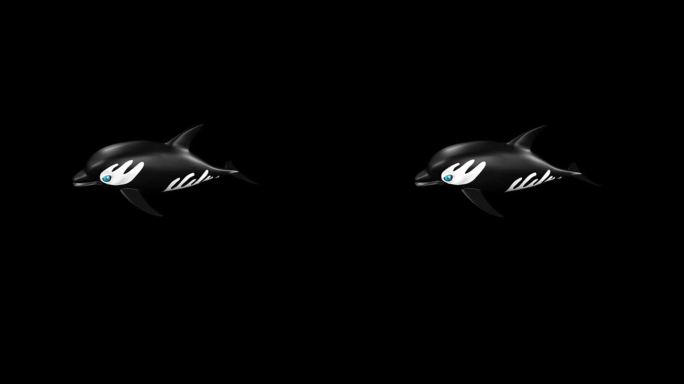 黑白海豚游戏游泳动作带通道三维动画卡通
