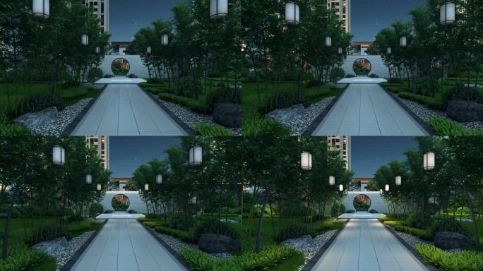 新中式园林景观亮化动画素材