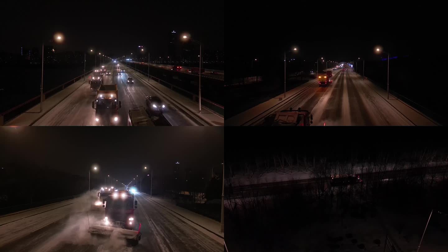 哈尔滨市清雪车辆夜景 雪天 升格 慢镜头