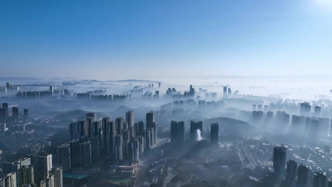 4K航拍贵阳大气唯美云海城市平流雾