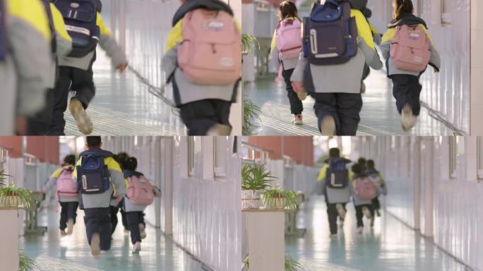 2K-小学生背书包走廊跑过的后背镜头