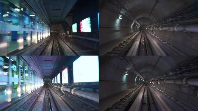 广州APM地铁列车主观视角隧道穿梭
