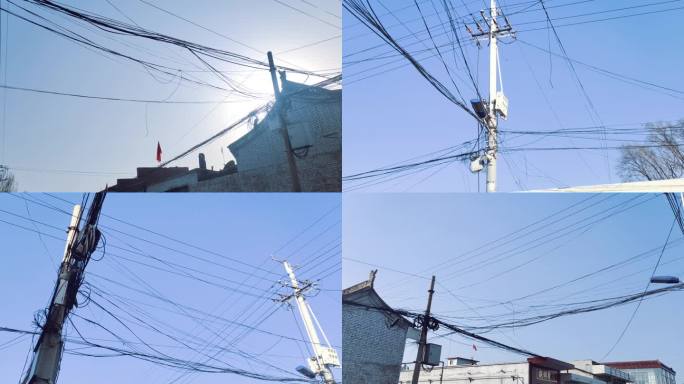 农村用电 杂乱的电线 电线 网线 农村
