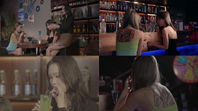 一组美女在酒吧喝酒的视频素材合集