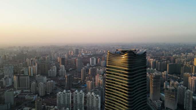 上海浦西城区夕阳航拍素材