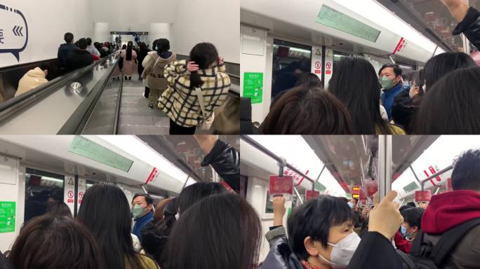 拥挤的杭州地铁实拍