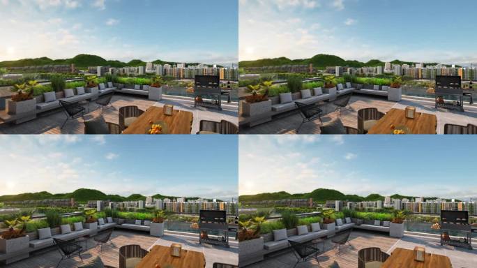 洋房别墅超大阳台景观三维动画