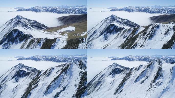 航拍四川美丽夹金山自然风光高原雪景云海