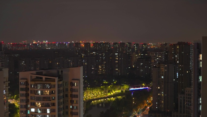 城市夜景 月亮延时