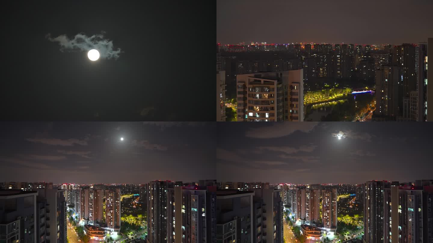 城市夜景 月亮延时