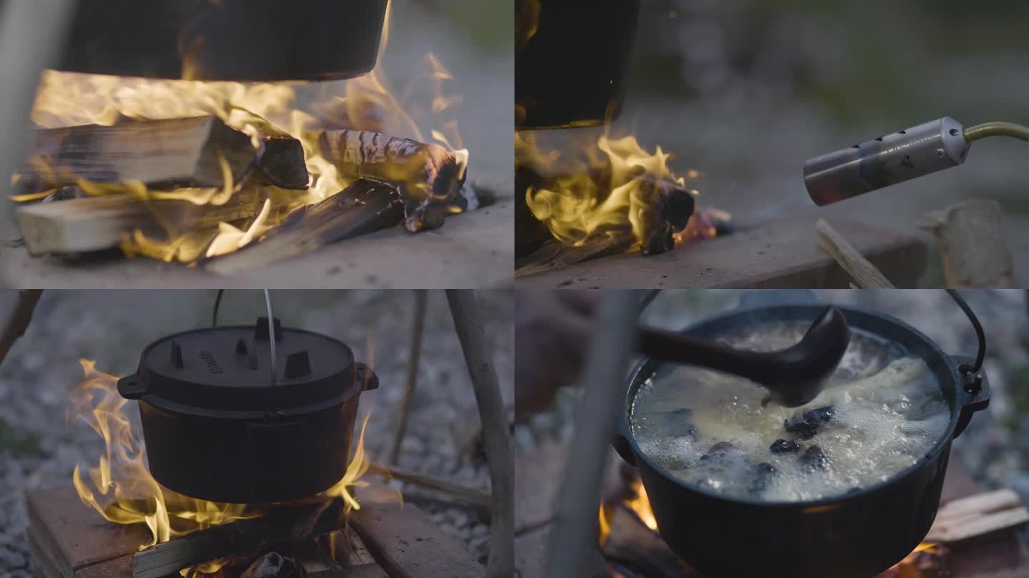 野外生火煮饭