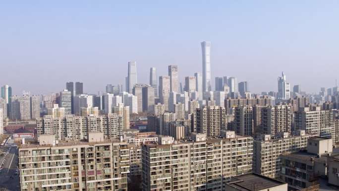 北京居民楼望国贸航拍