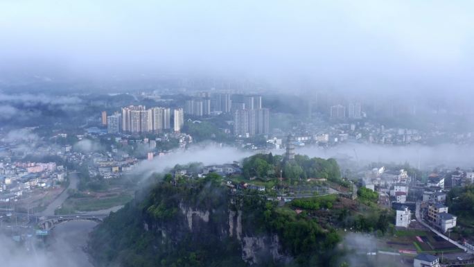 雨后航拍山区古塔4K