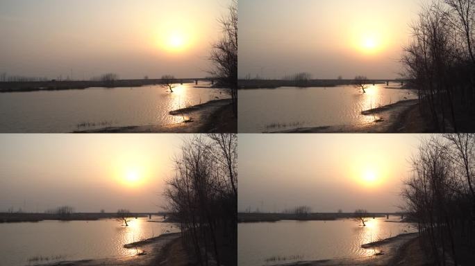 夕阳下的河面风光美景实拍4K