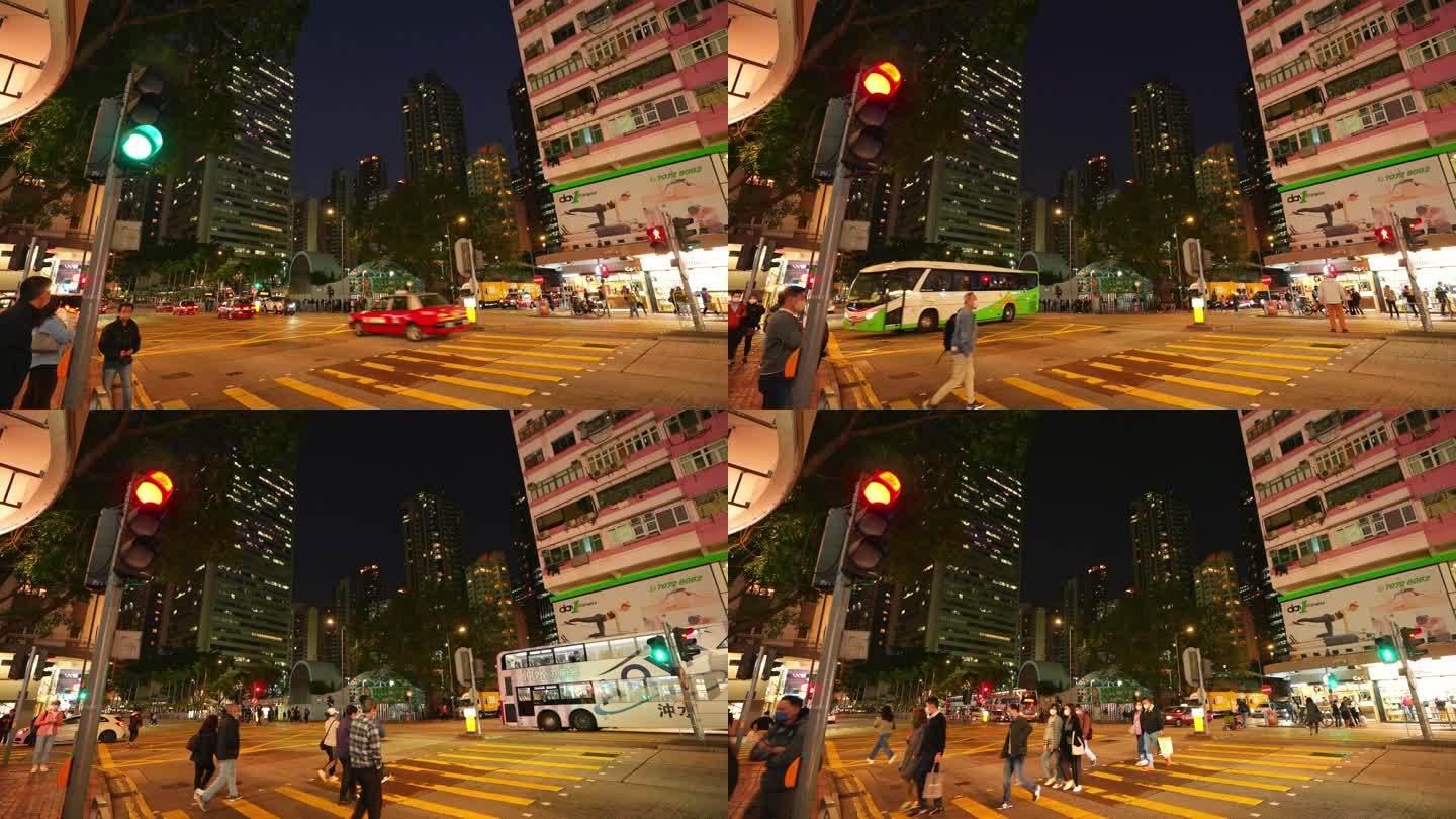 繁华香港街道 繁忙美丽车流 夜景延时