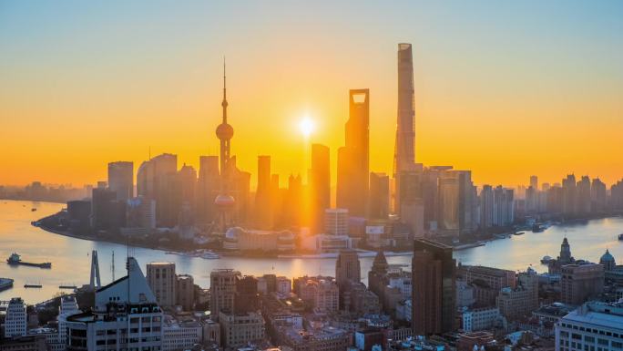 上海外滩陆家嘴全景日出