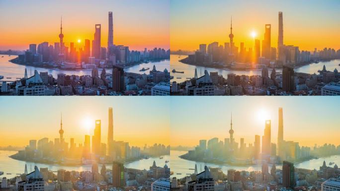 上海外滩陆家嘴全景日出