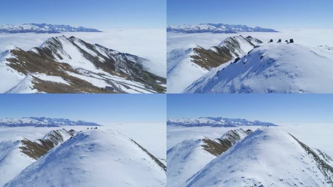 航拍四川美丽夹金山自然风光高原雪景云海