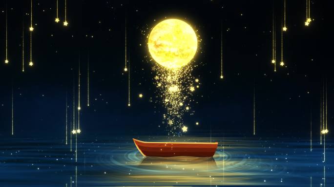 流星-夜空-湖面-船1