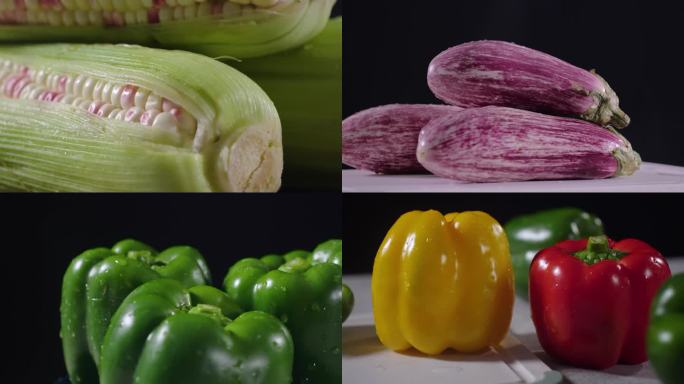 各种新鲜蔬菜食材合辑-玉米茄子甜椒茼蒿