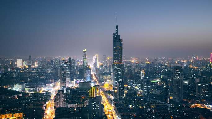 南京紫峰大厦夜景航拍延时