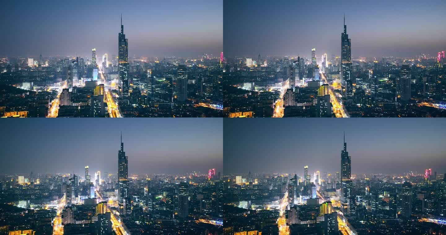 南京紫峰大厦夜景航拍延时