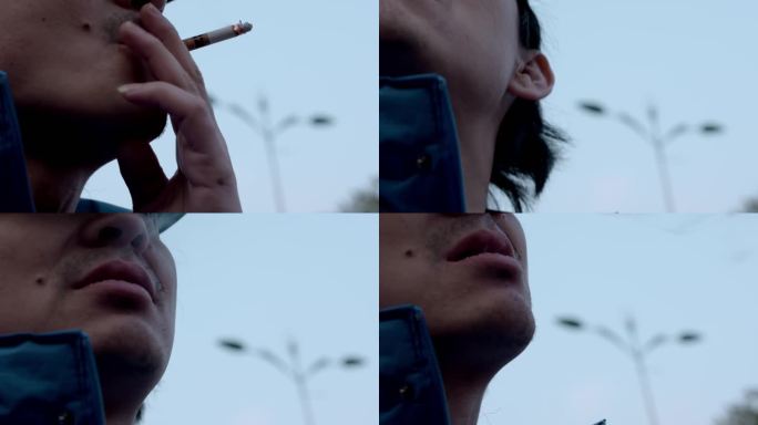 男子抽烟吸烟特写