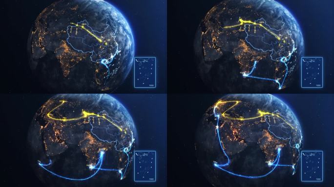 科技一带一路地球经济带光线