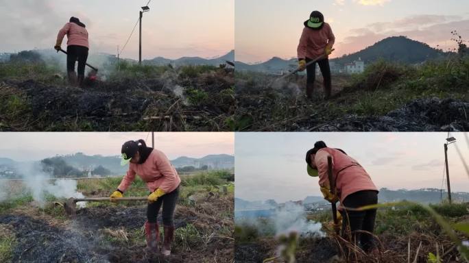 开垦荒田荒地辛苦劳作农民妇女农妇芒种