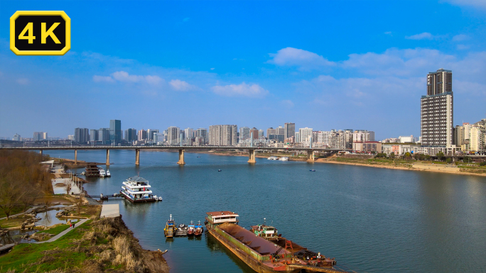 四桥湘江河边沿江风光带航拍4K