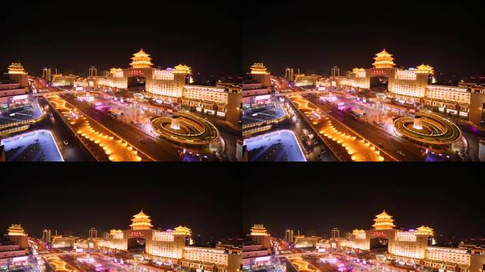 夜景延时实拍北京西站