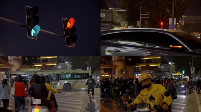 广州最新红绿灯人行道过马路夜景