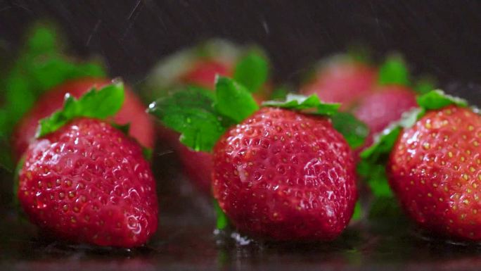 草莓园摘草莓-新鲜草莓特写
