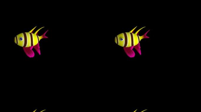 游戏鱼小丑鱼游泳动作带通道三维动画素材