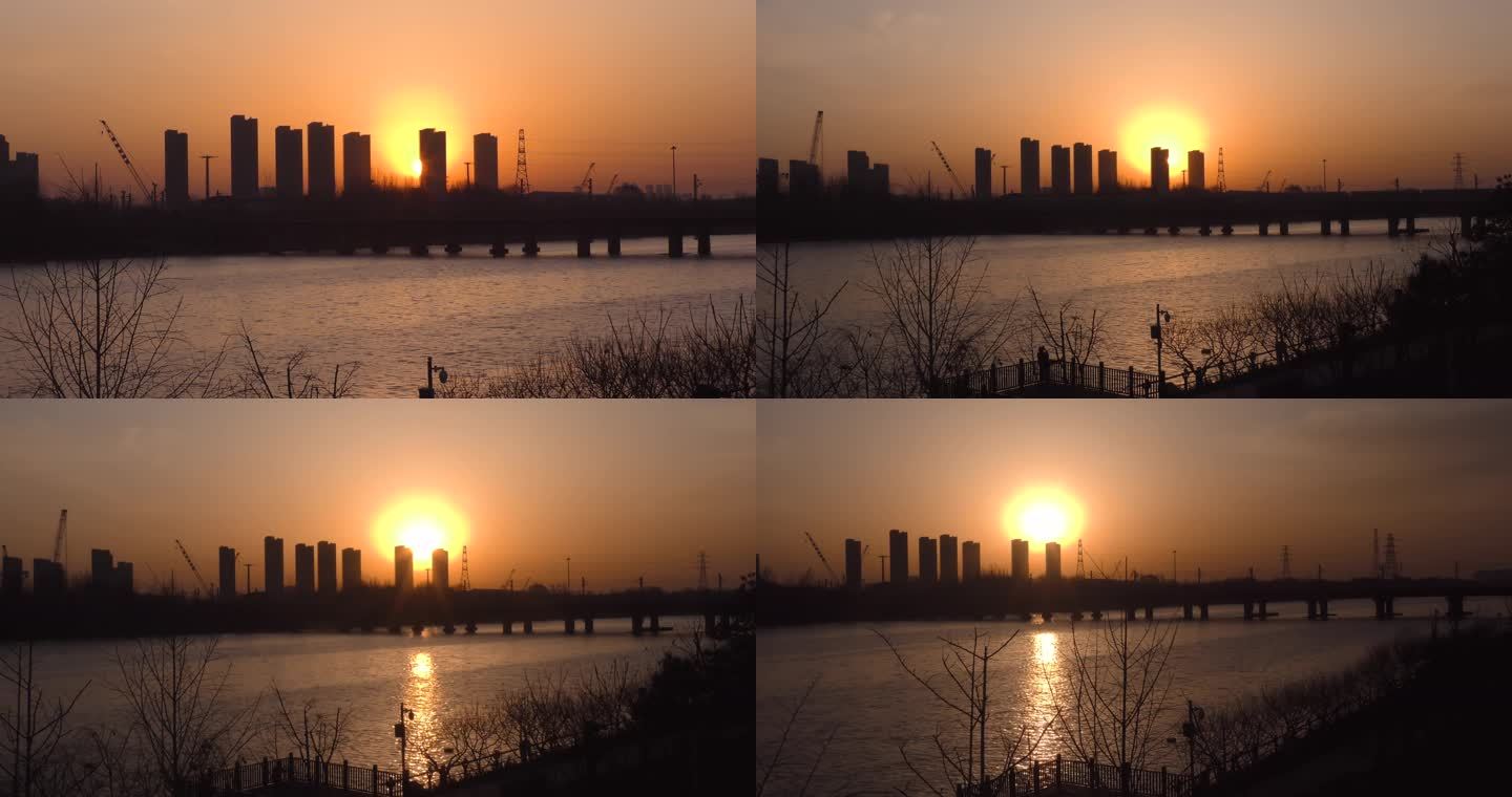 河水阳光太阳升起唯美浪漫大河河岸江河日出