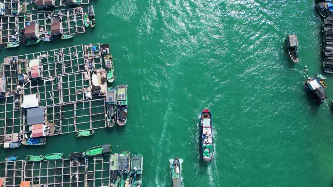 海南陵水黎族自治县疍家渔排航拍特写