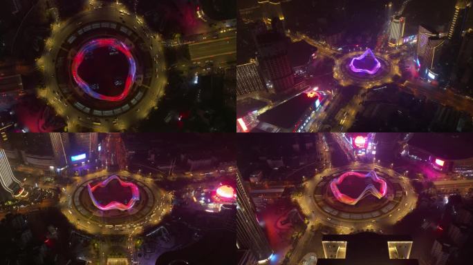 航拍武汉光谷国际广场夜景